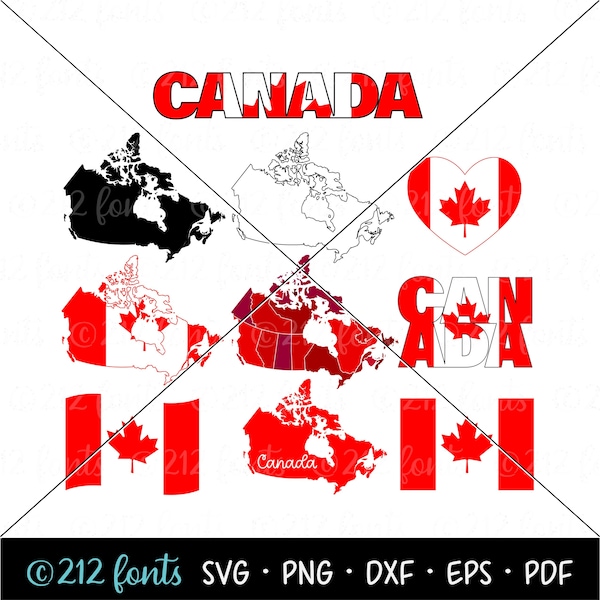 Canada Flag and Country svg Pack, Canada SVG, Canada Maps Silhouette, Canada Outline, Canadian Flags & Maps Clip Art, Canadian Art SVG