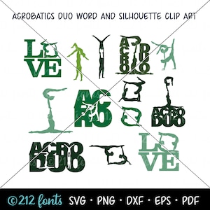 Acro Duo Clip Art, acrobatie en couple gymnastique Png, format Jpg Svg, Acro Word JPG, ensemble de graphiques Acro, fichier sticker DXF acro duo