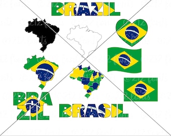 Brazil Flag and Country svg Pack, Brazil SVG, BrazilMaps Silhouette, BrazilOutline, brazilian Flags & Maps Clip Art, Brazilian Art SVG