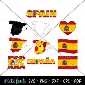 Pack de svg drapeau et pays de l'Espagne, SVG de l'Espagne, Silhouette de cartes de l'Espagne, contour de l'Espagne, drapeaux espagnols & cartes clipart, art espagnol SVG, SVG Espana