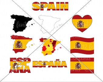 Spain Flag & Map SVG Pack: Spanish Clip Art (Digital Download)