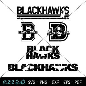 Paquete de gráficos SVG de la mascota de los Blackhawks, PNG de la escuela de los Blackhawks, arte de la mascota de la escuela, gráficos de camisetas de equipos deportivos, archivo de corte de la universidad de los Blackhawks