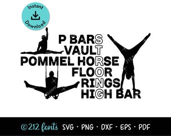 Boy's Gymnastics Strong Word Art: Male Gymnast (svg, png, jpg, eps, dxf) (Digital Download)