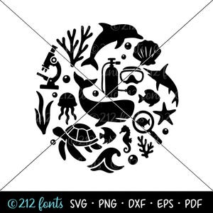 海洋生物学SVG、海洋科学教師PNG、スキューバダイバーSVG、シュノーケリングデジタルアート、海の生物カットファイル、海洋植物クリカットシャツ