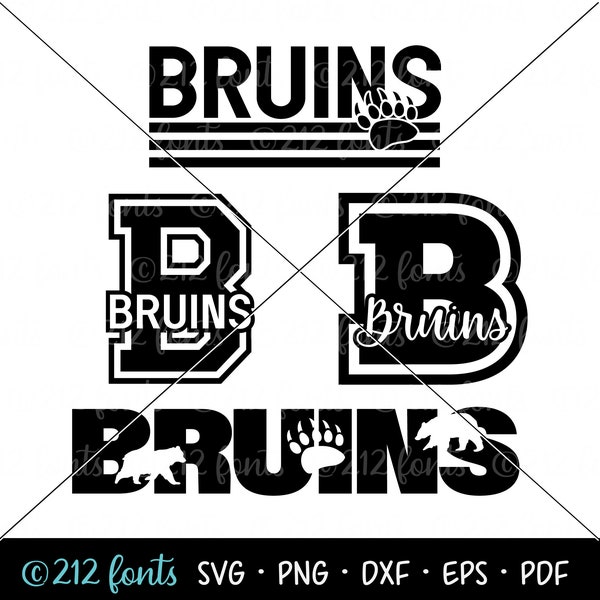 Bruins Mascot SVG Graphics Pack, Bears School Png, School Mascot Art, Sports Team Shirt Graphics, Bruins Cut File, College Word Art