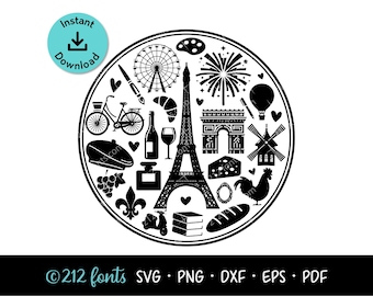 France Culture SVG: Paris Map Silhouette, Eiffel Tower (Digital Files)