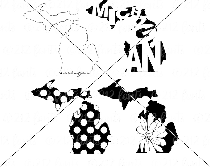 Michigan State Map Svg Png Jpg Eps Vector Graphic Clip Art Michigan ...