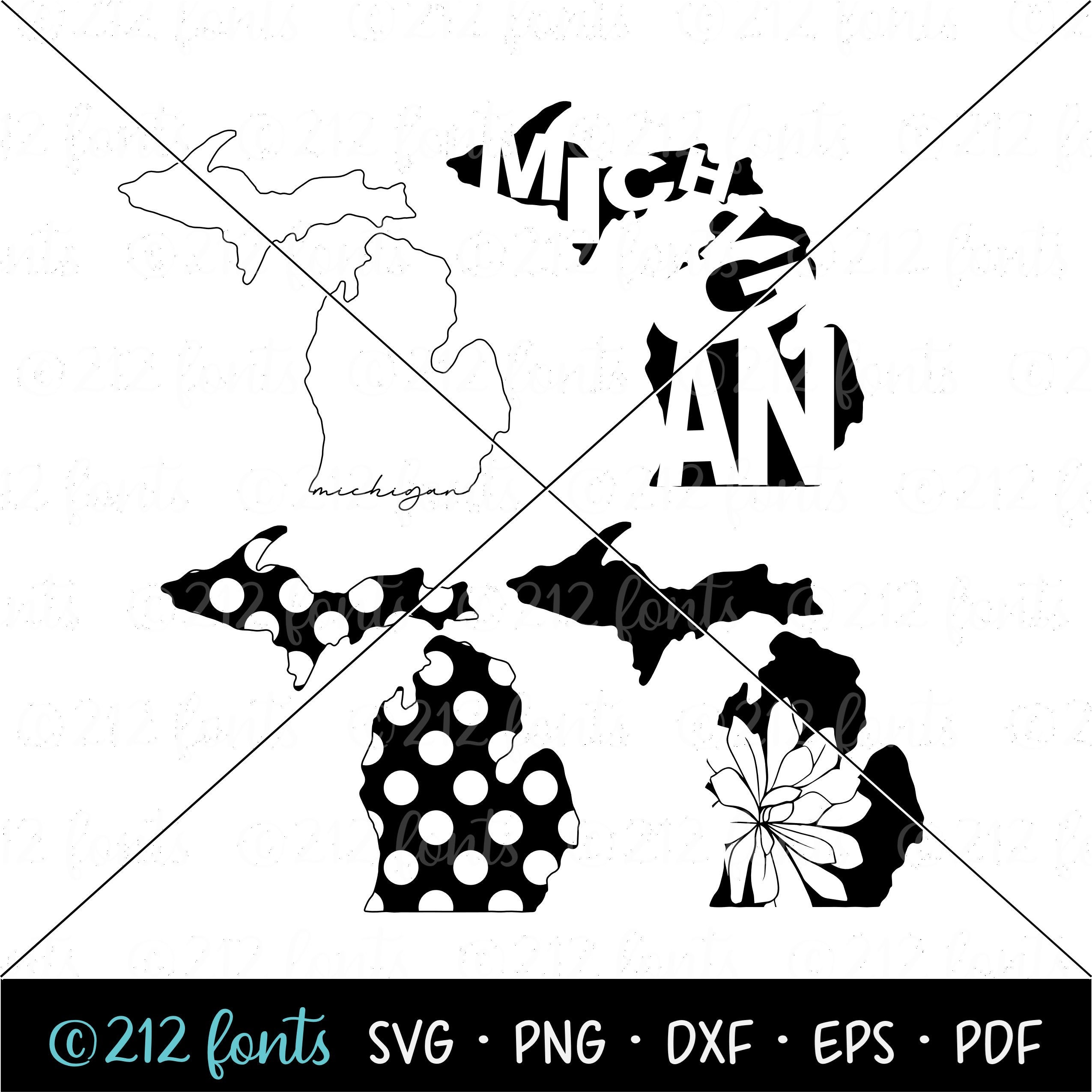 Michigan Map Graphics: State Outline, Silhouette, Typography (digital ...
