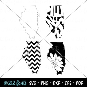 Contour de l'Illinois carte PNG, Illinois SVG Silhouette carte, typographie numérique de l'Illinois, Illinois State JPG, Illinois State Clip Art