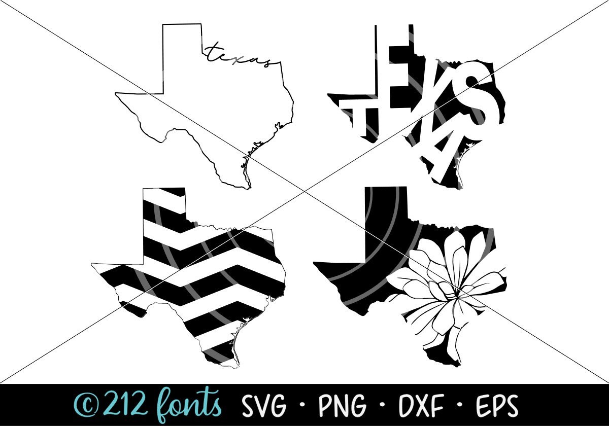 Texas Map Outline: Silhouette Art, Typography Designs (digital Files ...