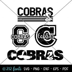 Cobra's mascotte SVG Graphics Pack, cobra's school png, school mascotte kunst, sportteam shirt graphics, cobra's gesneden bestand, College WordArt