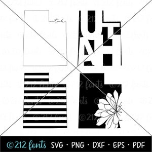 Utah State Outline Map: Silhouette Art, Typography (Digital Files)