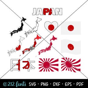 Japan Flag & Map Graphics: Rising Sun, Outline, Silhouette (SVG, PNG, PDF)