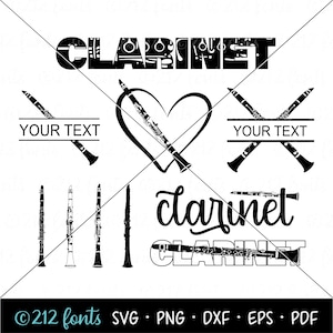 Paquete de svg de música de clarinete, SVG de clarinete, silueta de clarinete, contorno de clarinete, clip art de clarinete, SVG de Word Art de clarinete, SVG de banda de música