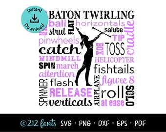 Baton Twirling Word Art: Twirler Graphic, Coach Gift (SVG, PNG, JPG)
