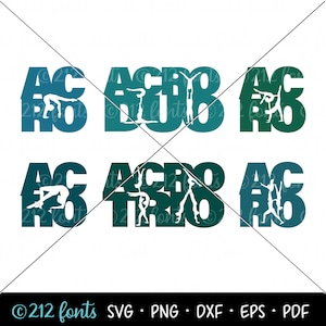 Akrobatik Wort Kunst SVG Pack, Acro Gymnastics Png, Jpg SVG-Format, Acro Duo JPG, Acro Trio Grafik Bundle, Acro Solo DXF Aufkleber Schnittdateien