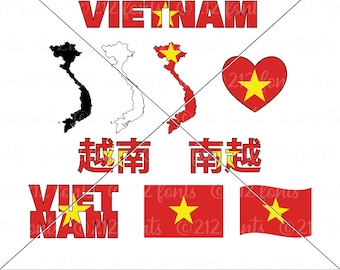 Vietnam Flag & Map SVG Pack: Vietnamese Clip Art (Digital Download)