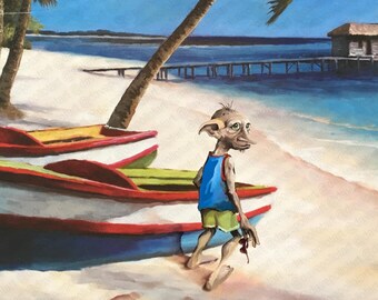 Harry Potter Dobby Parody 'No Master' - Print Poster Canvas - Funny House Elf Free Dobby Beach Gryffindor Fan Gift - Altered Artwork