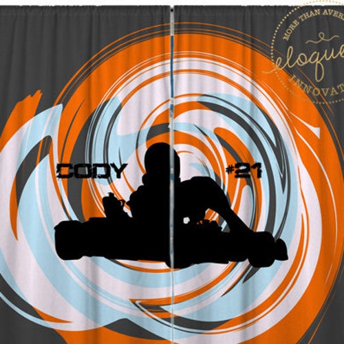 Go Kart Racing Window Curtains - Go Kart Gift, Go Cart Custom Curtain Panels, Personalized Boys Go Kart Birthday Party Ideas, Kids #392 shops