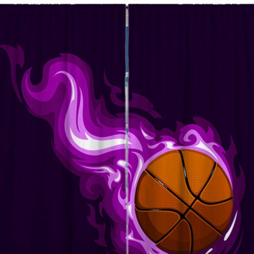 Basketball Curtains, Curtains for Girls Room, Girls Bedroom Curtains, Sports Curtains for Kids, Purple shops Sports Window Curtains #200