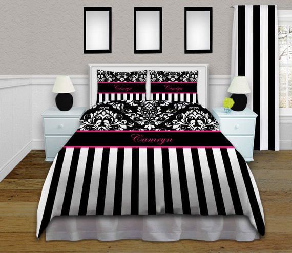 Edredón blanco y negro Ropa de cama Damasco Juego de ropa de Etsy México