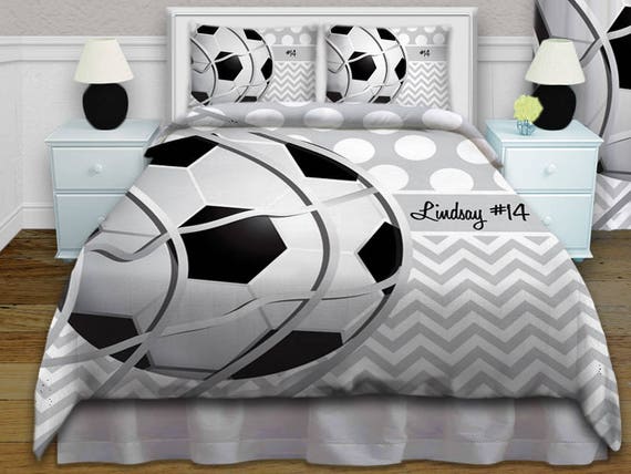 Soccer Comforter Set Grey And White Bedding Soccer Ball Etsy