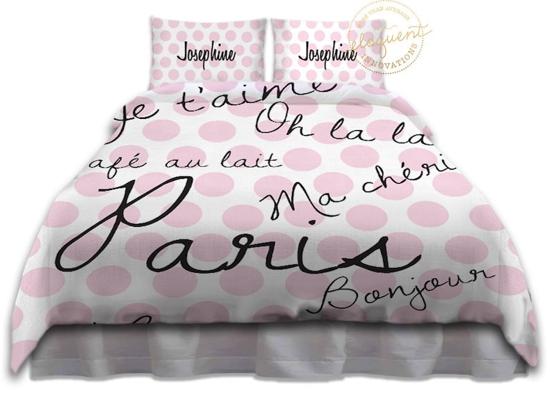 Pink Bedding Paris Theme Bedding Paris Duvet Cover Paris Etsy