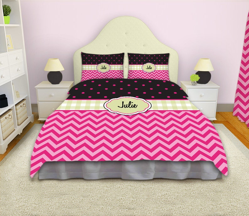 Chevron Bedding Personalized Duvet Cover Pink Bedding Polka Etsy