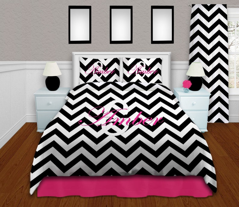 Chevron Twin Xl Comforter Black and White Bedding Set Queen Etsy