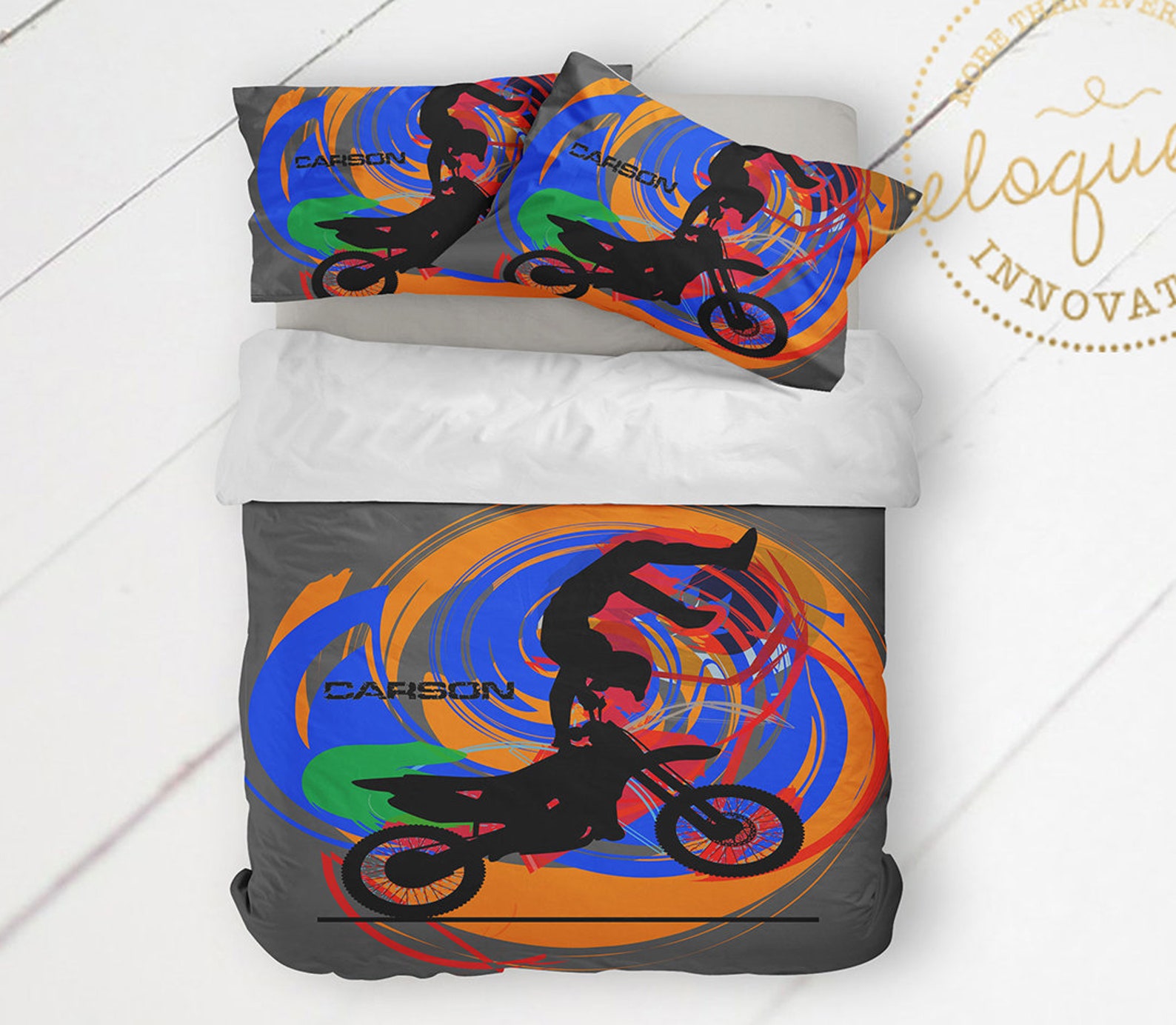 Dirt Bike Bedding for Boys Duvet Cover Motocross Grey Etsy