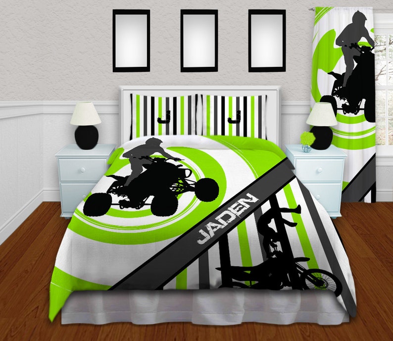 Motocross Comforters Bedding Green & White Dirt Bike Etsy