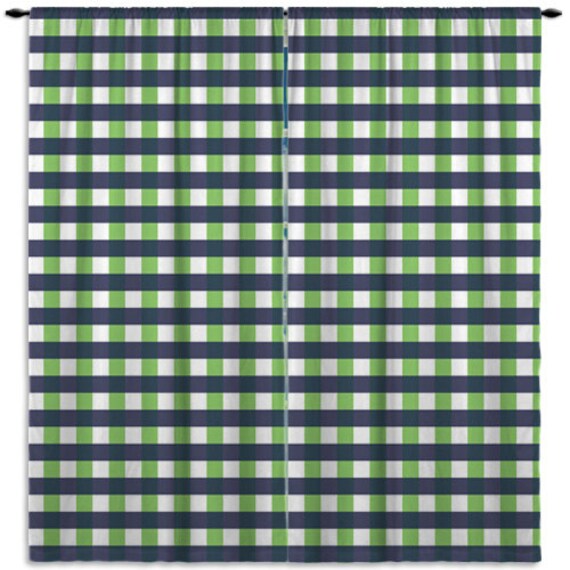 Plaid Window Curtain Green And Blue Kitchen Window Curtains Etsy