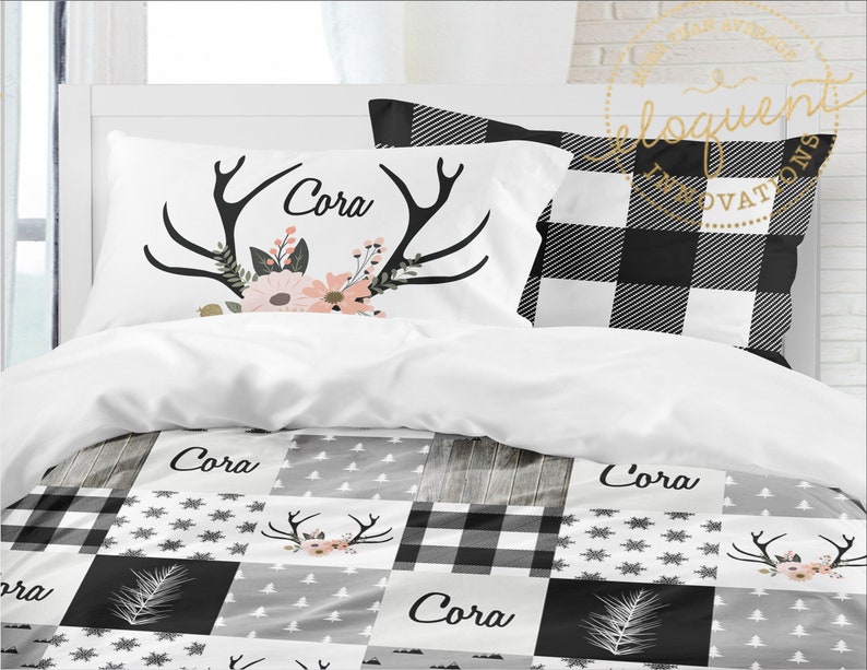 Woodland Bedding Black and White Buffalo Plaid Themed | Etsy