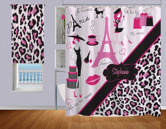 Pink Shower Curtain Cheetah Print Shower Curtain Fabric Etsy