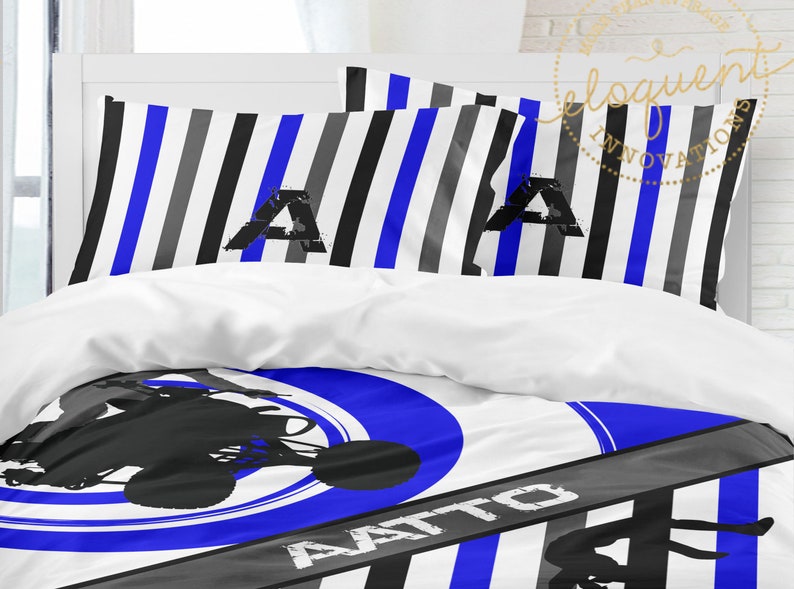 Dirt Bike Comforters Bedding Blue & White Dirt Bike Etsy