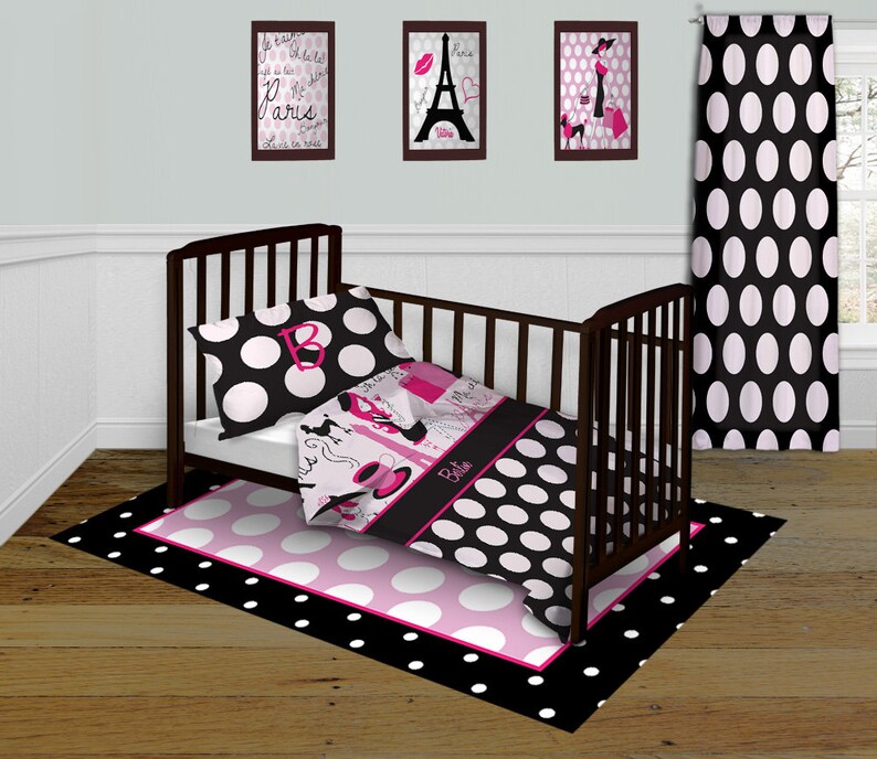 Baby Bedding For Girls Set Toddler Comforter Sets Paris Themed Personalized Crib Blanket Polka Dot 2
