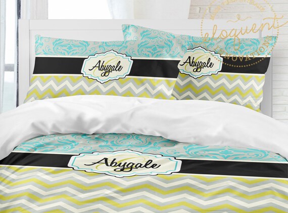 Chevron Duvet Cover Turquoise Blue Green Sophisticated Etsy
