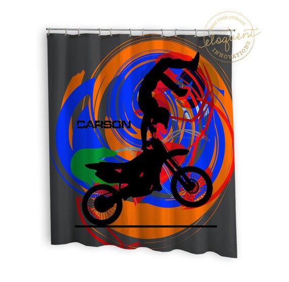 Shower Curtain Motocross Grey Blue Orange Image 0