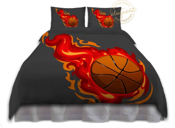 Basketball Bedding For Boys Comforter Grey With Orange Red Etsy