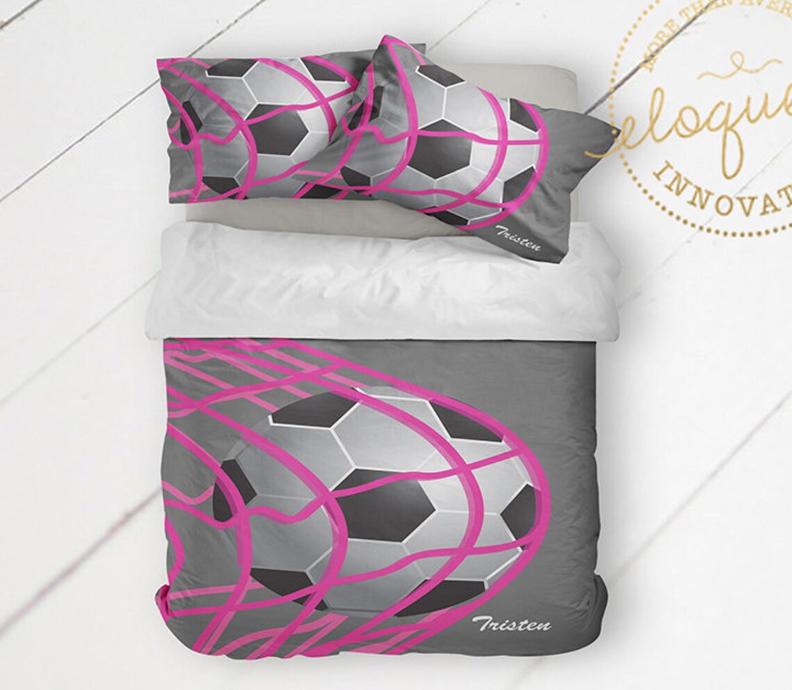 Girls Soccer Bedding Sets Comforter Grey & Pink Soccer Etsy