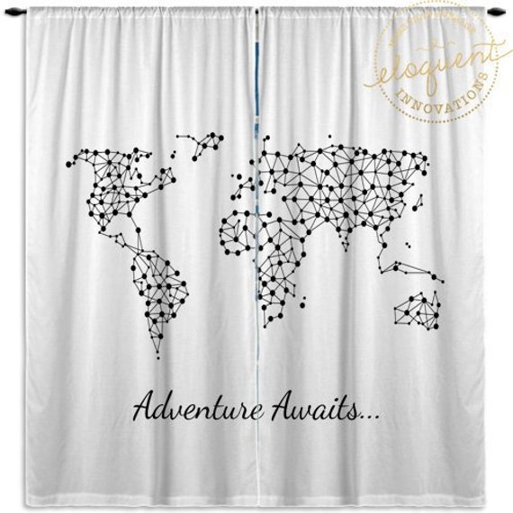 World Map Curtains Window Curtain Panels Geometric Kids Etsy
