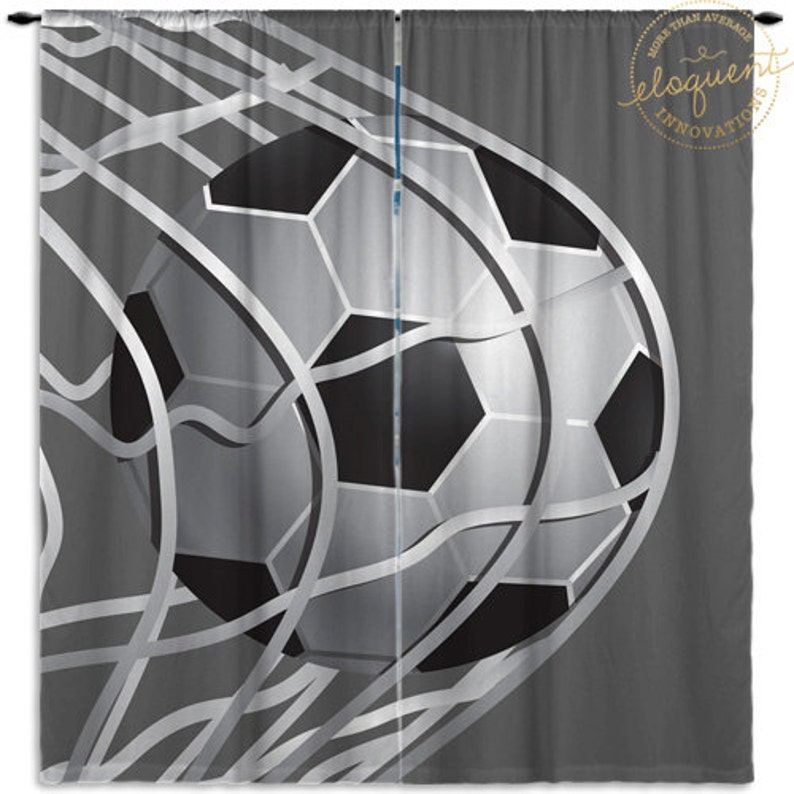 Boys Sports Curtains Soccer Gray & White Sports Curtains Etsy