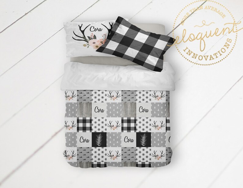 Woodland Bedding Black and White Buffalo Plaid Themed | Etsy