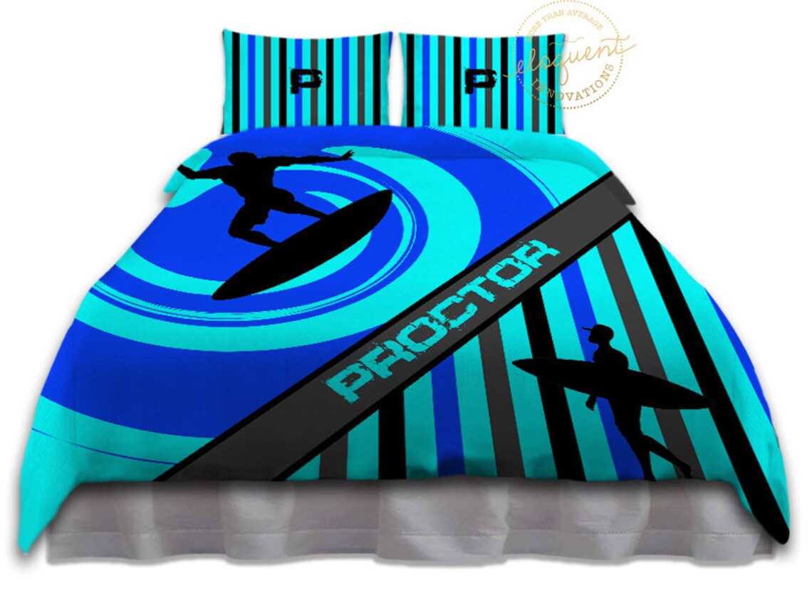 Sufer Boy Bedding Duvet Cover Blue & Teal Wakeboard Etsy
