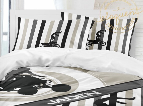Dirt Bike Bedding Sets Duvet Cover Tan White Motocross Etsy