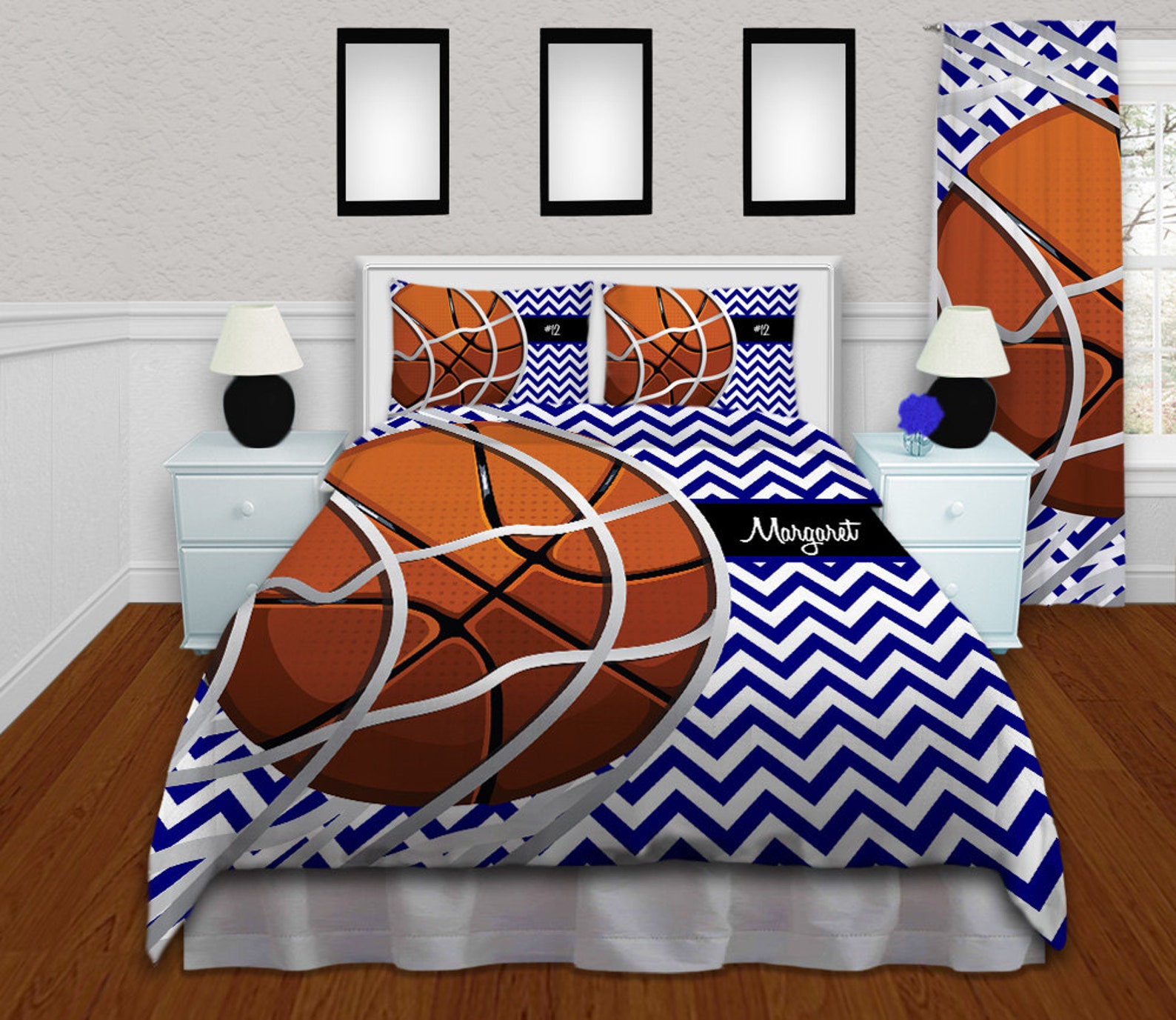 Basketball Duvet Cover Bedding Blue Chevron Basketball Etsy