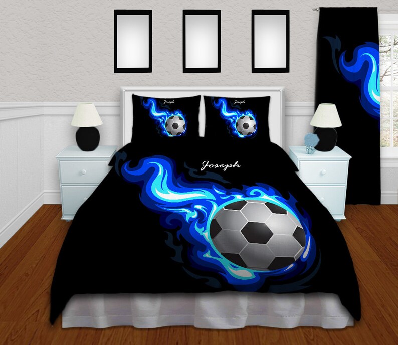 Boys Soccer ball Bedding Comforter Blue Flames Soccer Etsy