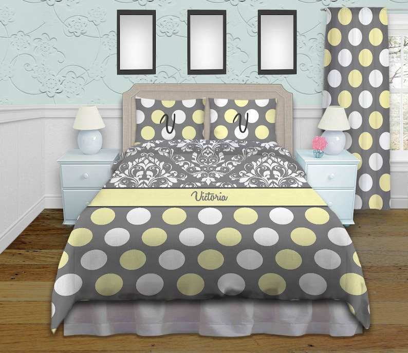 Yellow and Grey Bedroom Set Damask Bedding Gray and Yellow Etsy