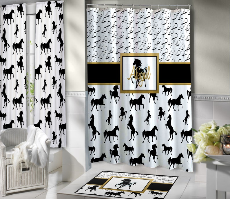Horse Shower Curtain Horse Bathroom Decor Sets Horse Lover Etsy