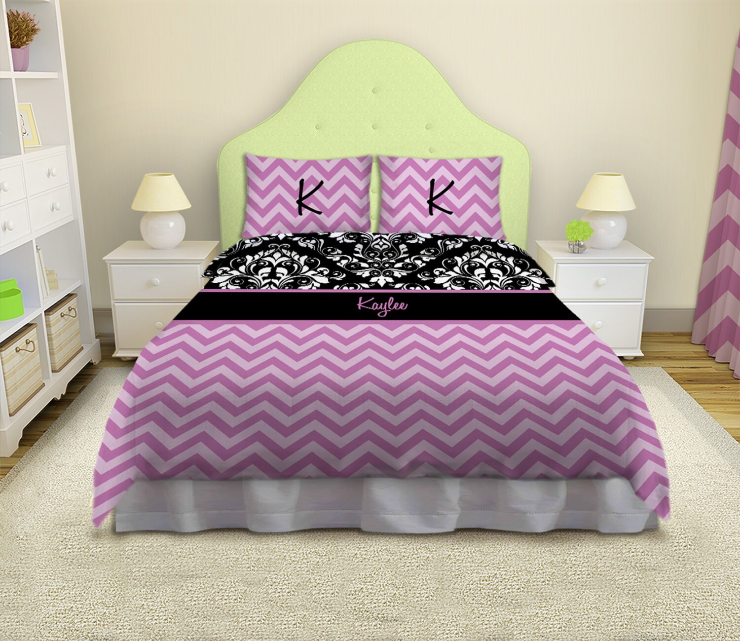 Chevron Bedding Purple Bedding Sets Queen Purple Damask Etsy